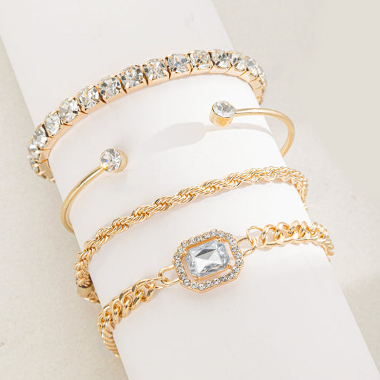 Rhinestone irregular bracelet fashionable versatile alloy bracelet set