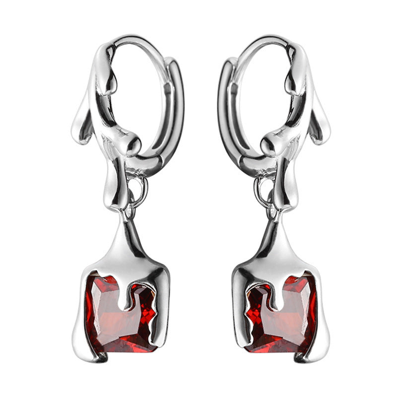 Sensitive red zircon lava earring buckle female texture grain earrings