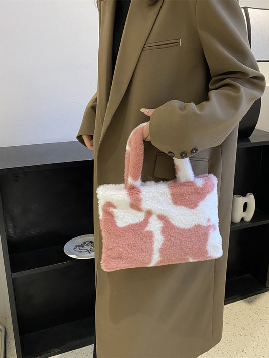 Fashionable Leopard Print Milk Zebra Plush Shoulder Handbag