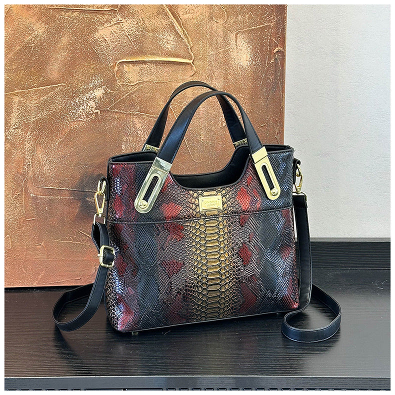 Snake pattern shoulder handbag