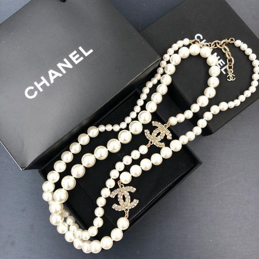 Fashion Rhinestone Long Pearl Necklace