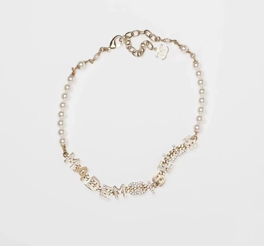 Fashion CC Pearl Rhinestone Letter Necklace