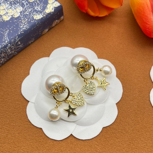 Fashion CC Star Pendant Earrings