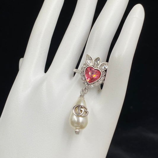 GG Rhinestone Pearl Open Ring
