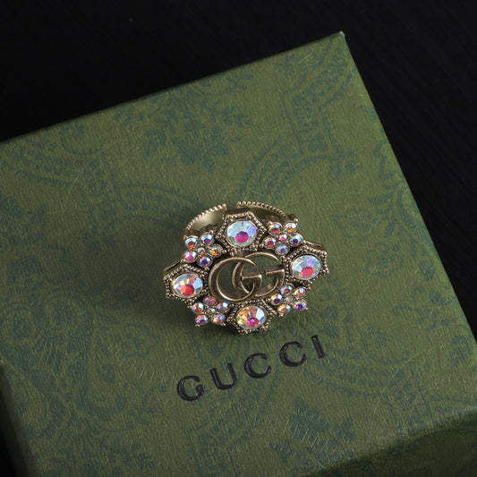 GG Fashion Diamond-Shaped Rhinestone Open Ring