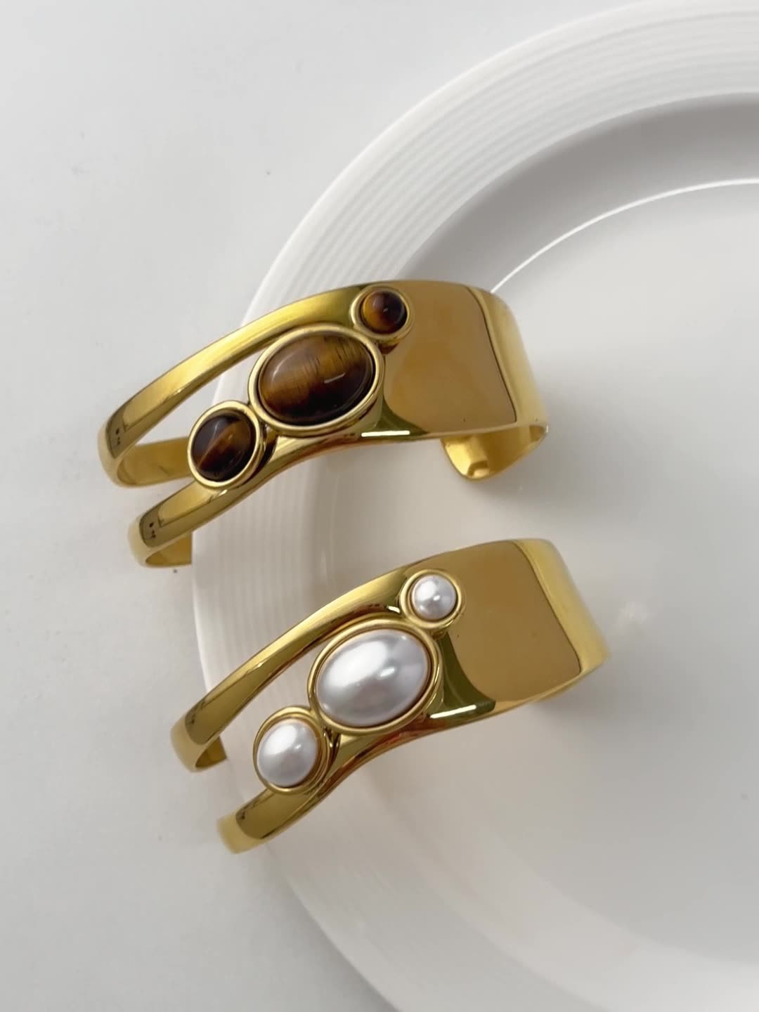 Vintage natural stone open bracelet