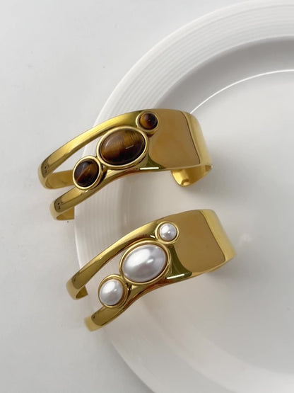 Vintage natural stone open bracelet