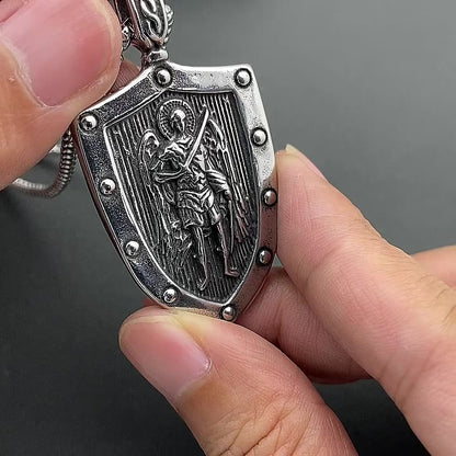 Angel Wings Shield Titanium Steel Pendant Necklace
