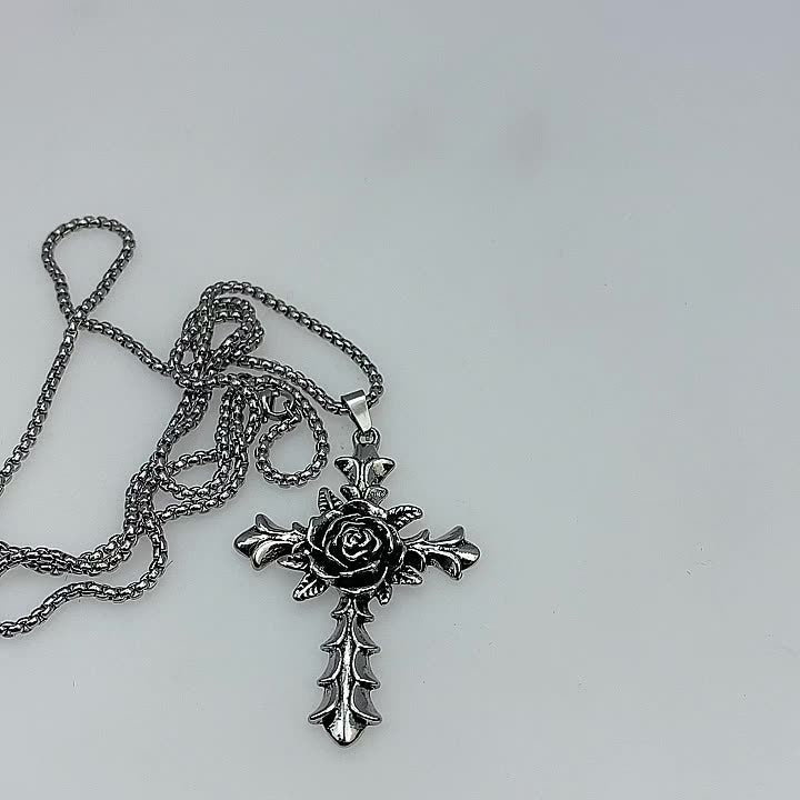 Vintage rose cross pendant necklace
