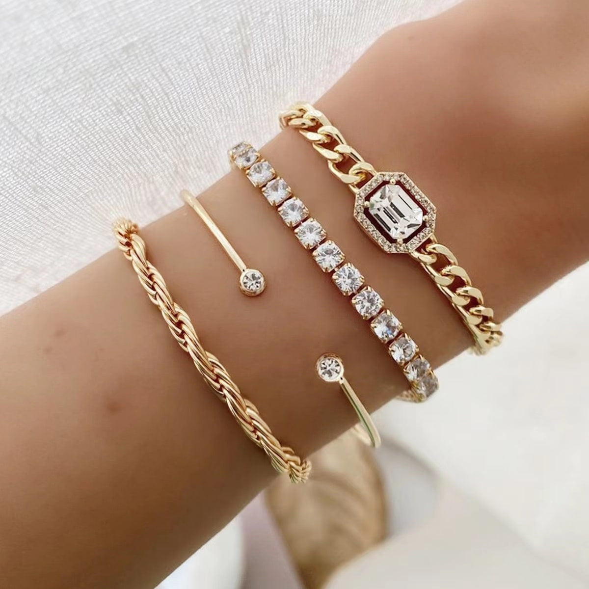 Rhinestone irregular bracelet fashionable versatile alloy bracelet set