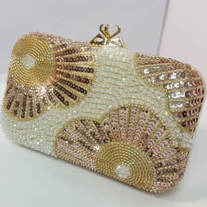 Fashionable Flower-Embellished Rhinestone Handbag