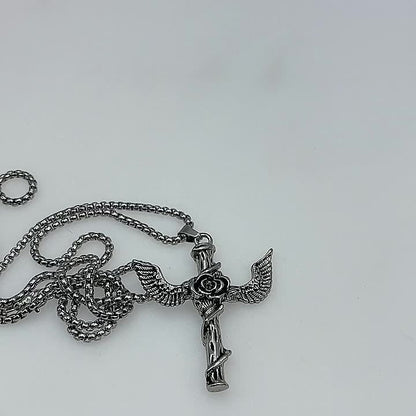 Rose Wing Cross Titanium Steel Necklace