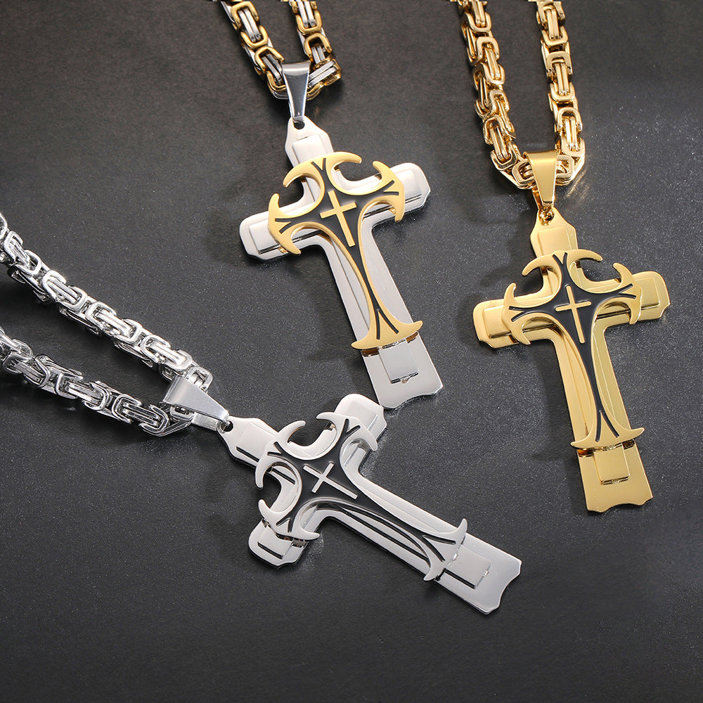 Titanium steel long necklace European and American domineering pattern