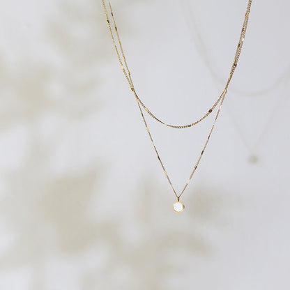 Double White Shell Round Geometric Clavicle Chain