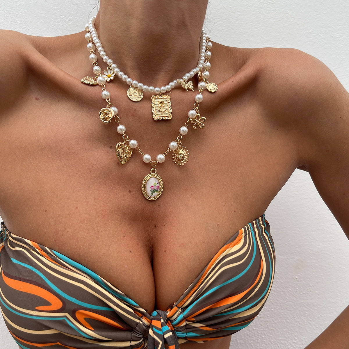 Starfish conch shell pendant pearl necklace