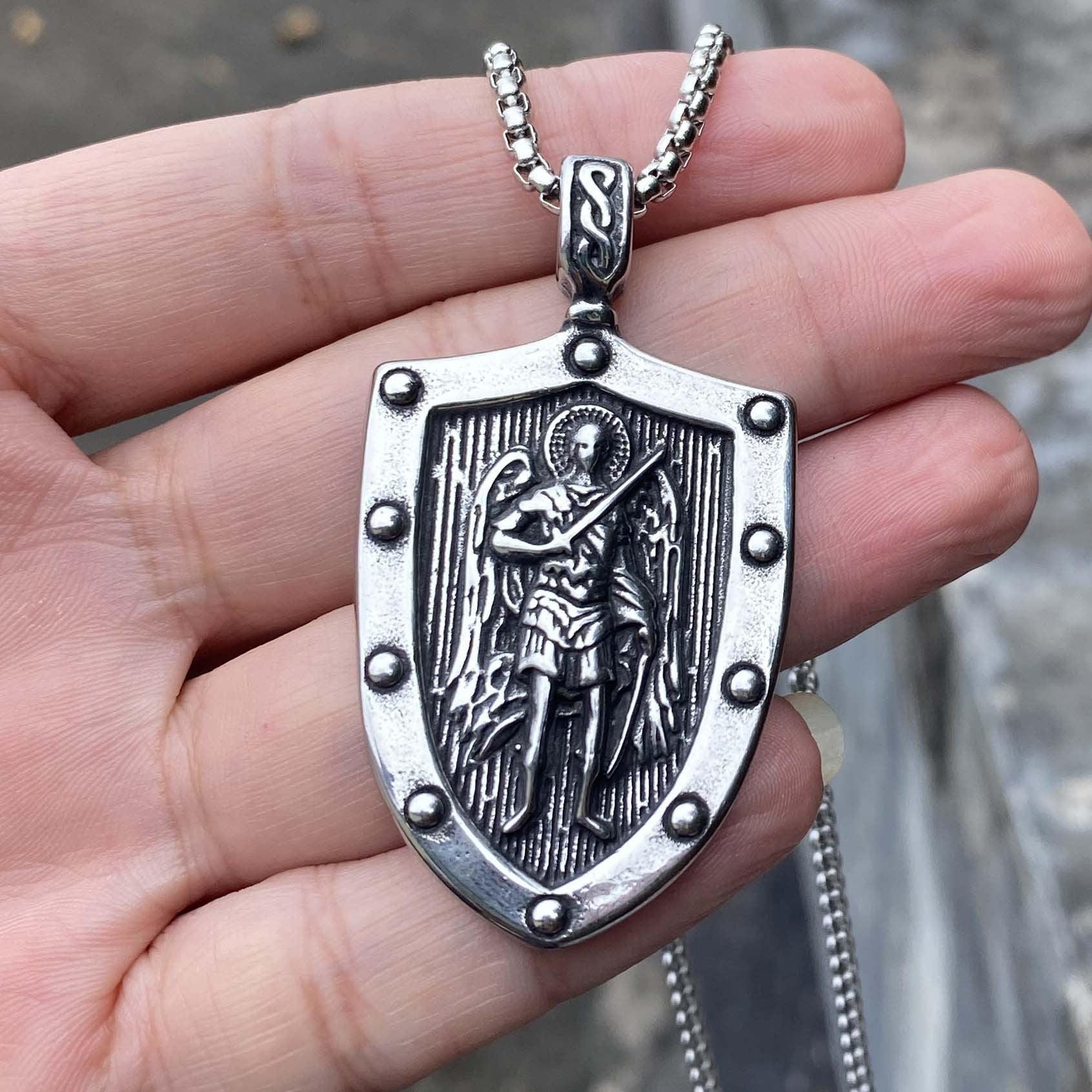 Angel Wings Shield Titanium Steel Pendant Necklace