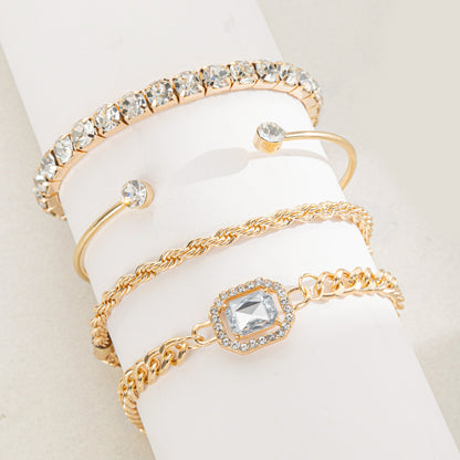 Rhinestone irregular bracelet fashionable versatile alloy bracelet set