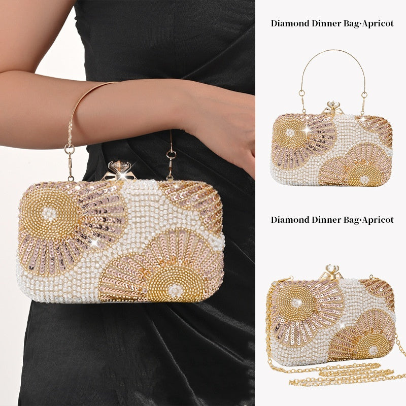 Fashionable Flower-Embellished Rhinestone Handbag