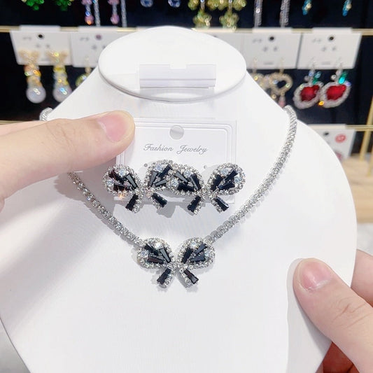 Black butterfly zircon luxury earring necklace set