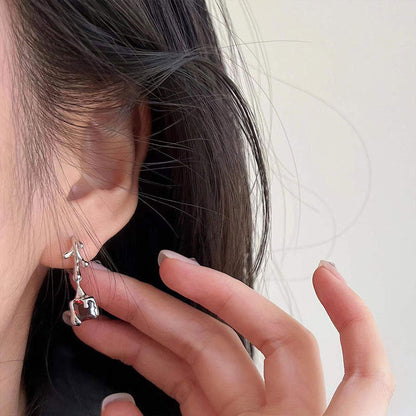 Sensitive red zircon lava earring buckle female texture grain earrings