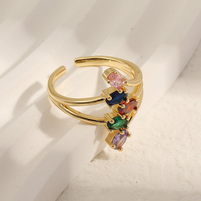 Fashion geometric inlaid rhinestone ring