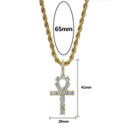 Micro Paved Zircon Hip Hop Anka Key Cross Hip Hop Pendant Necklace