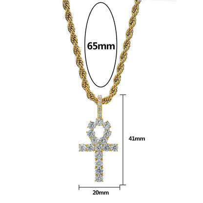Micro Paved Zircon Hip Hop Anka Key Cross Hip Hop Pendant Necklace