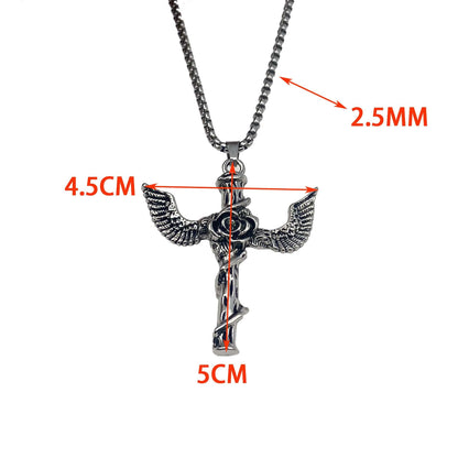 Rose Wing Cross Titanium Steel Necklace