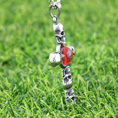 Retro skull red eye pendant cross