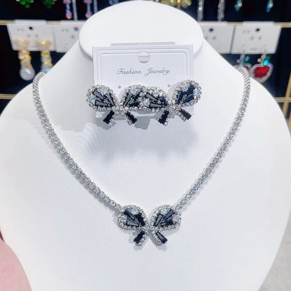 Black butterfly zircon luxury earring necklace set