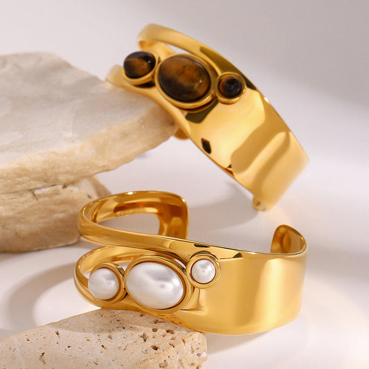 Vintage natural stone open bracelet