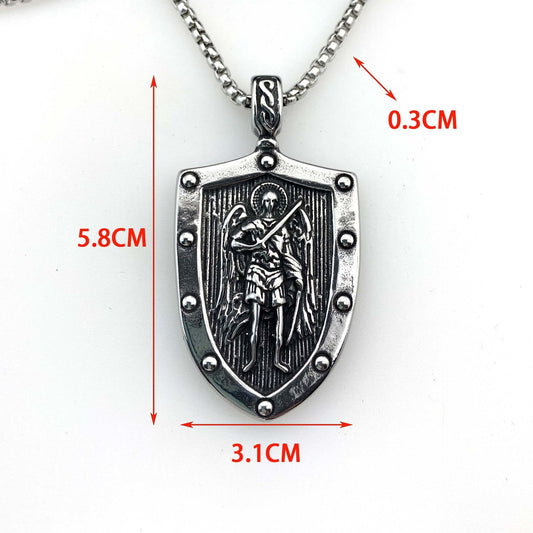 Angel Wings Shield Titanium Steel Pendant Necklace