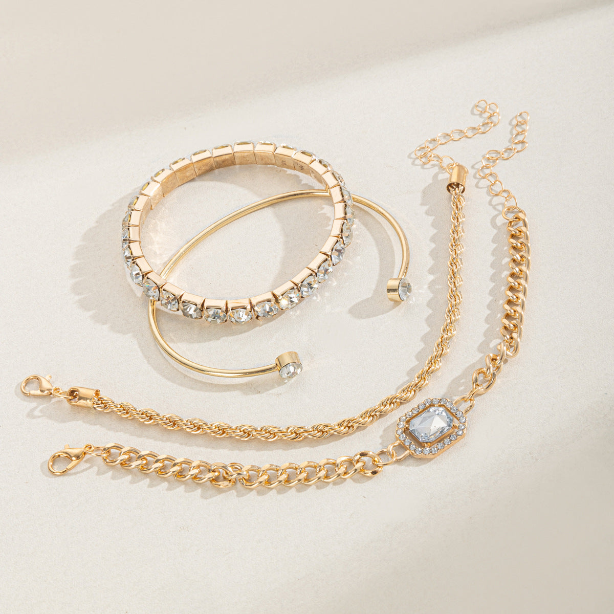 Rhinestone irregular bracelet fashionable versatile alloy bracelet set