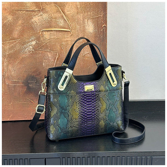 Snake pattern shoulder handbag