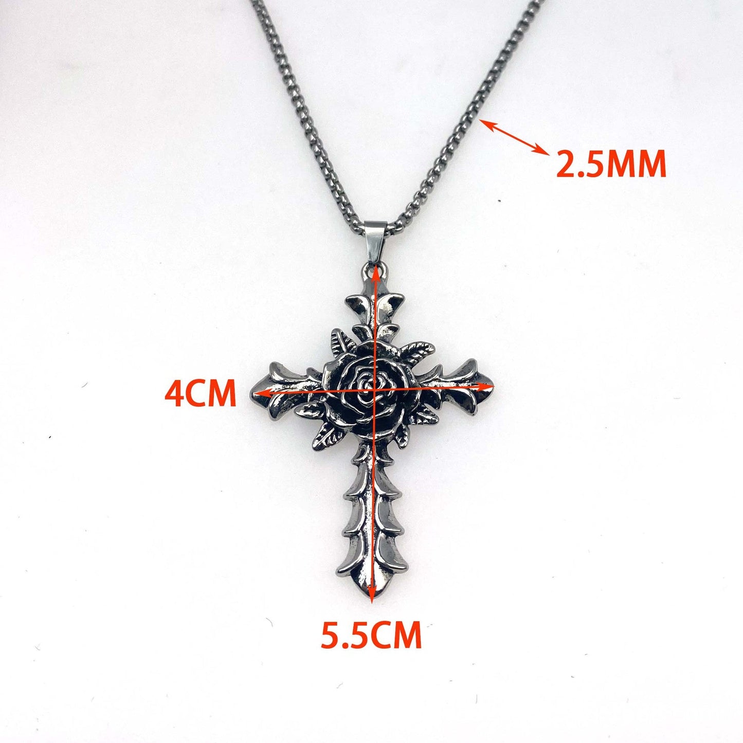 Vintage rose cross pendant necklace