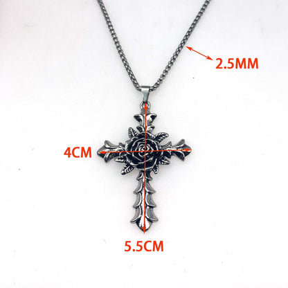 Vintage rose cross pendant necklace