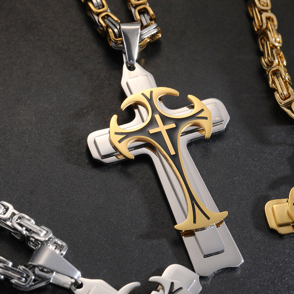 Titanium steel long necklace European and American domineering pattern