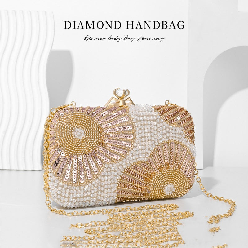 Fashionable Flower-Embellished Rhinestone Handbag