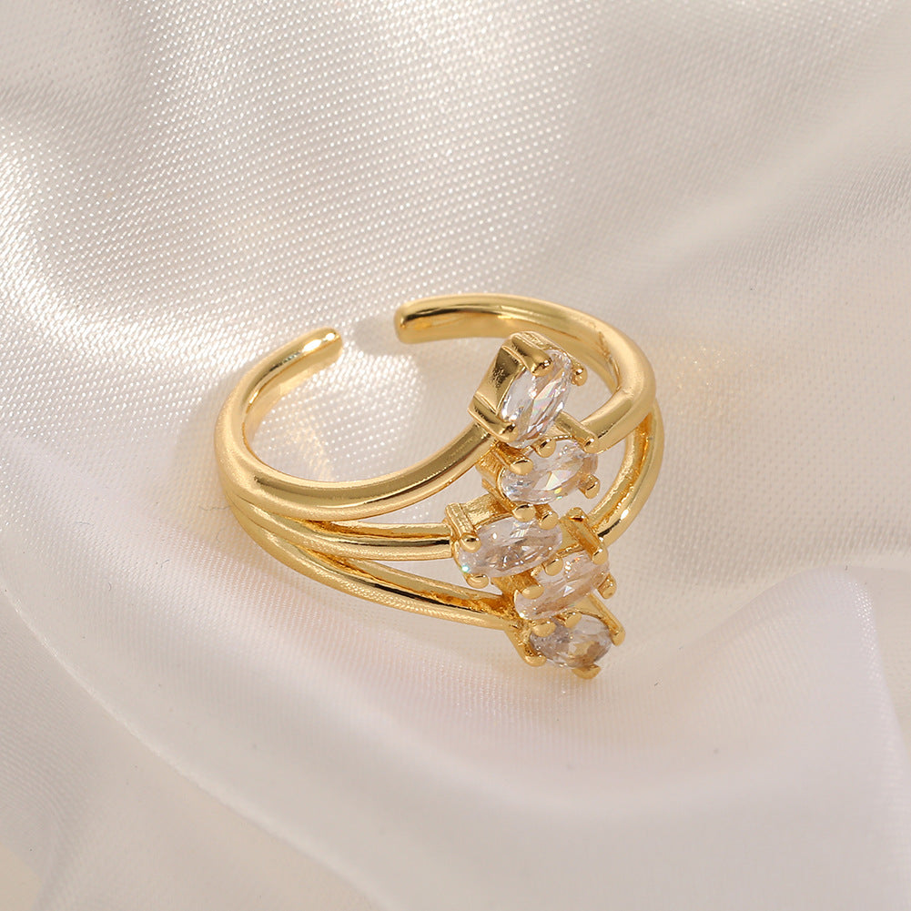 Fashion geometric inlaid rhinestone ring