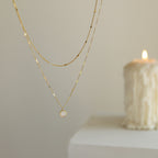 Double White Shell Round Geometric Clavicle Chain