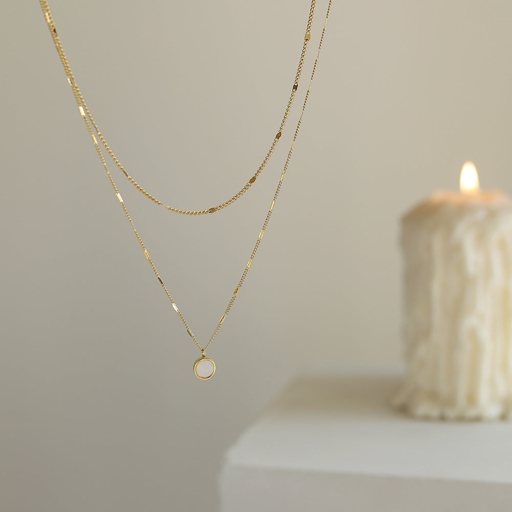 Double White Shell Round Geometric Clavicle Chain