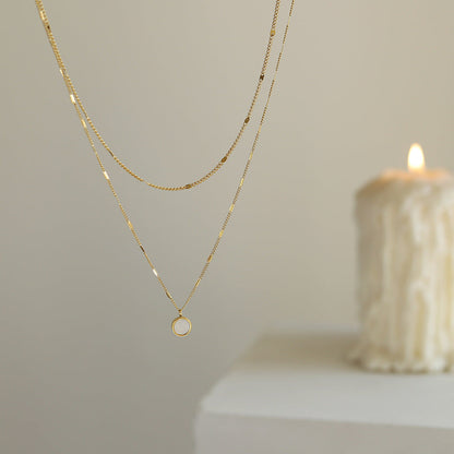 Double White Shell Round Geometric Clavicle Chain
