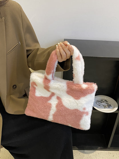 Fashionable Leopard Print Milk Zebra Plush Shoulder Handbag