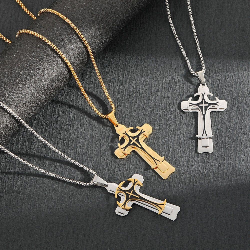 Titanium steel long necklace European and American domineering pattern