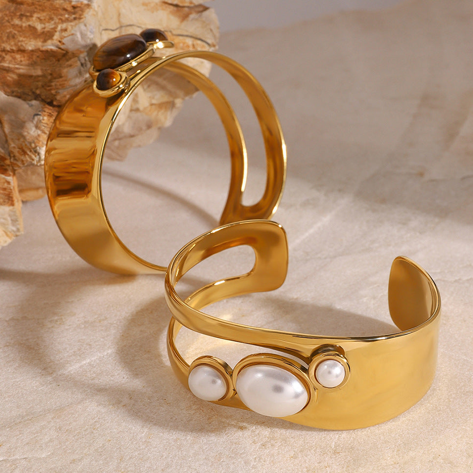 Vintage natural stone open bracelet