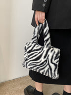 Fashionable Leopard Print Milk Zebra Plush Shoulder Handbag