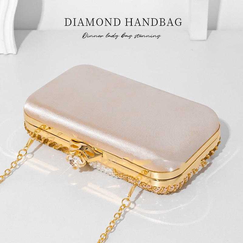 Fashionable Flower-Embellished Rhinestone Handbag