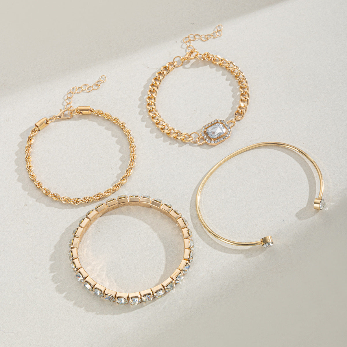 Rhinestone irregular bracelet fashionable versatile alloy bracelet set