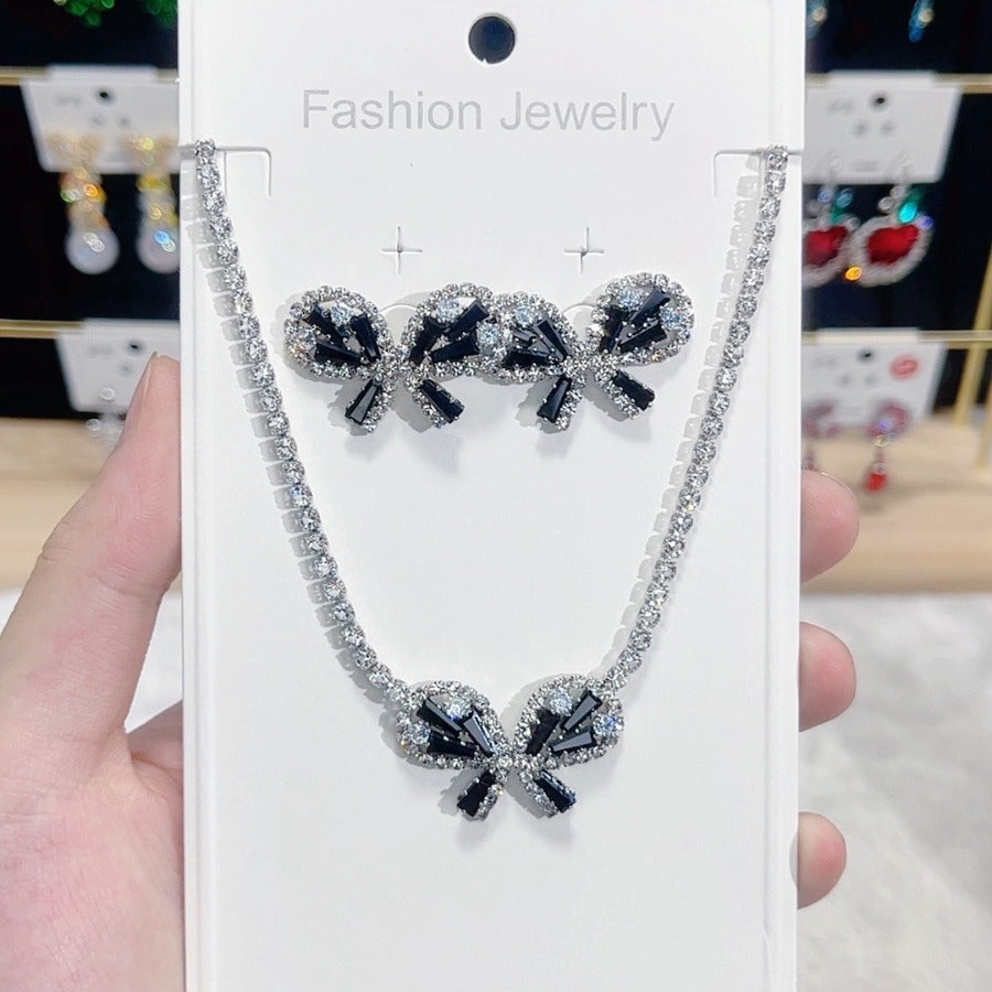 Black butterfly zircon luxury earring necklace set