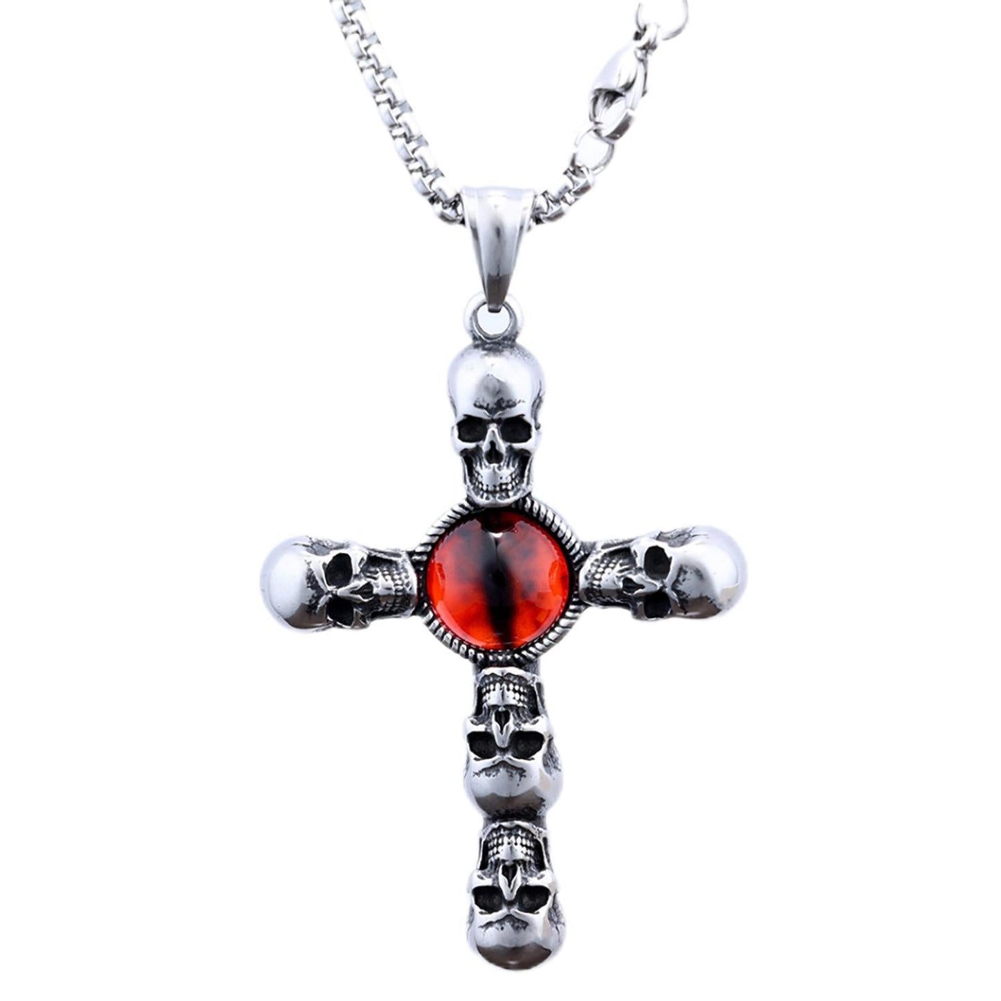 Retro skull red eye pendant cross